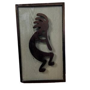 Kokopelli 10 x 6" wood frame 3-D  Southwestern Art Fertility Deity FLAW